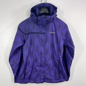 Columbia Interchange Rain Jacket Women's Large Purple Checkered Hooded‎ Outdoor